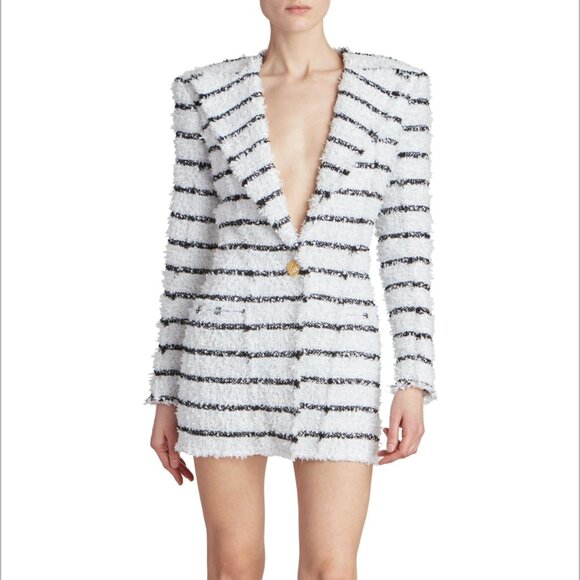 NEW WITH TAGS!!! BALMAIN Striped Tweed Minidress WHITE/BLACK Size 40FR 8US - Picture 11 of 11